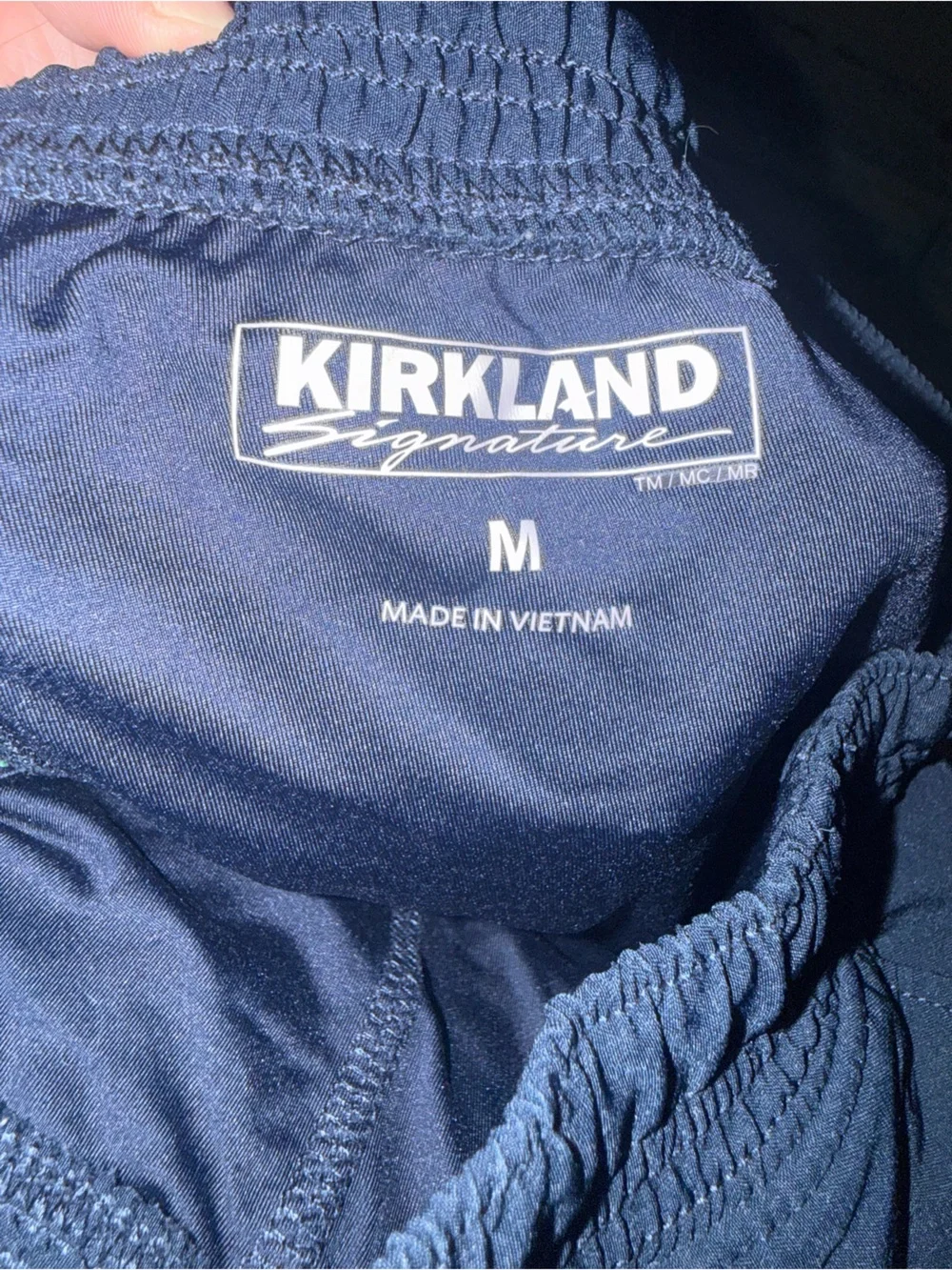 Men’s Kirkland Navy Stretch Athletic Shorts or swim trunks with built in liner.
